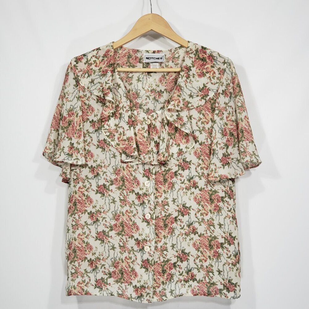 Vintage NOTCHES Floral Short Sleeve Blouse   Size Medium